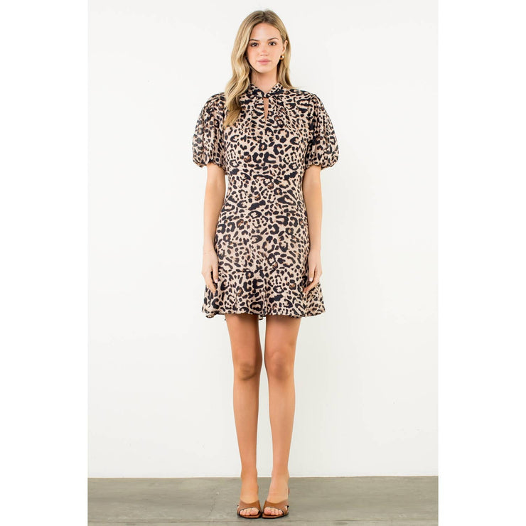 “Sutton” Puff Sleeve Cheetah Print Dress