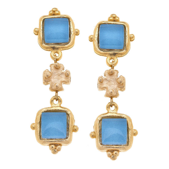 Charlotte Aqua French Glass Tier Earrings