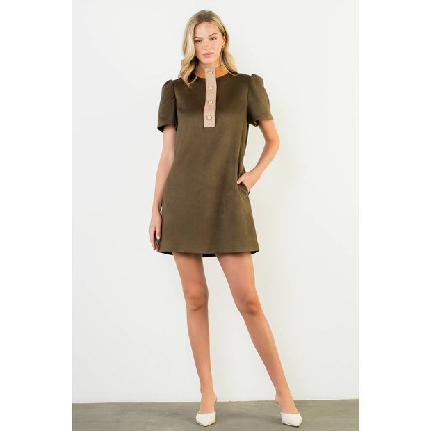 “Georgia” Short Sleeve Suede Dress