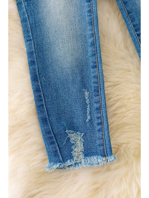 Girls Denim Pants with Distressed Hem