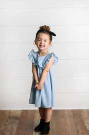 Blue Ruffle Bib Swiss Dot Dress