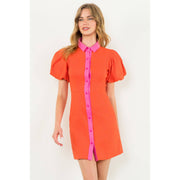 “Marigold” Puff Sleeve Button-Up Dress