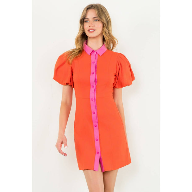 “Marigold” Puff Sleeve Button-Up Dress