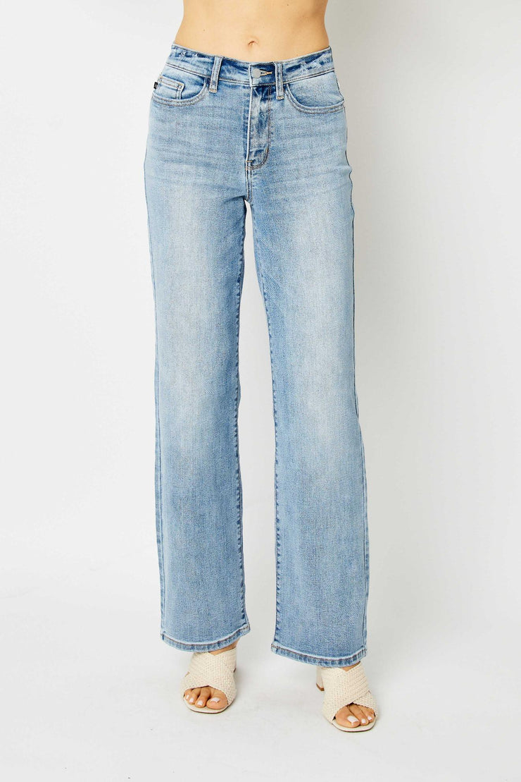 Judy Blue-High Waist Light Wash Straight Leg Jeans
