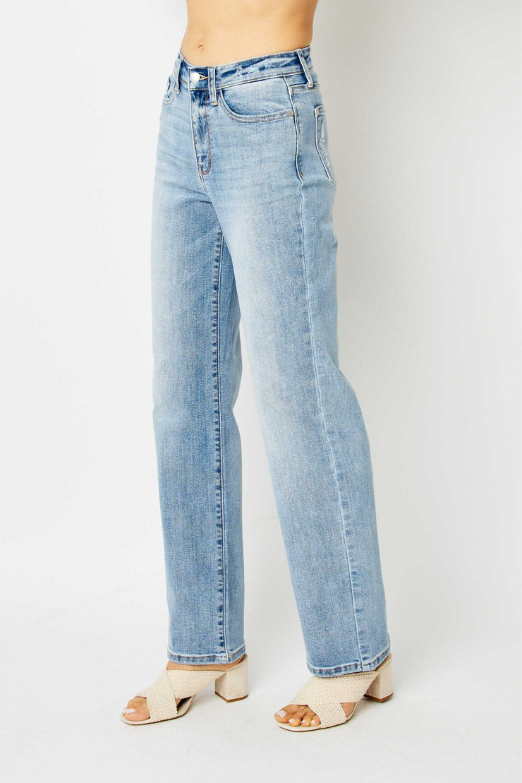 Judy Blue-High Waist Light Wash Straight Leg Jeans