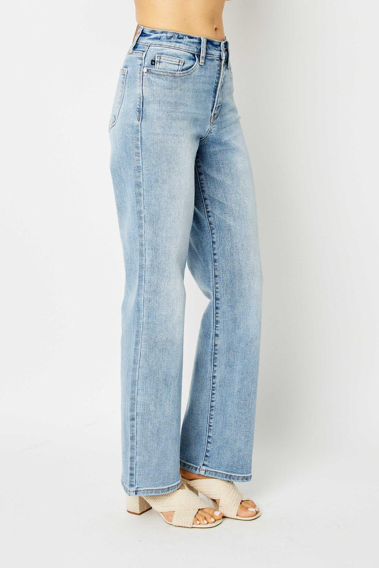 Judy Blue-High Waist Light Wash Straight Leg Jeans
