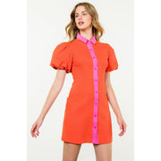 “Marigold” Puff Sleeve Button-Up Dress