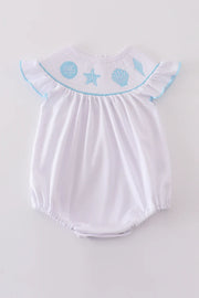 White Starfish Embroidery Smocked Bubble