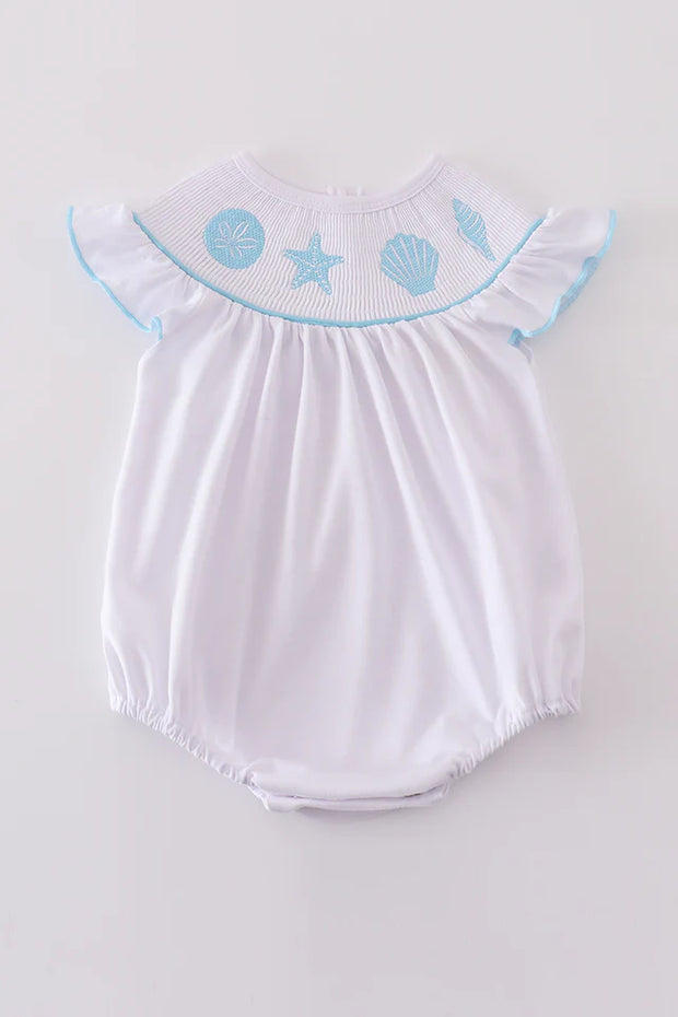 White Starfish Embroidery Smocked Bubble