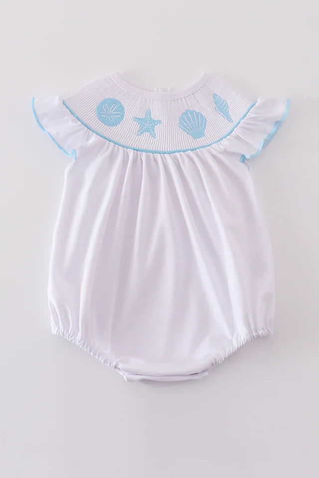 White Starfish Embroidery Smocked Bubble