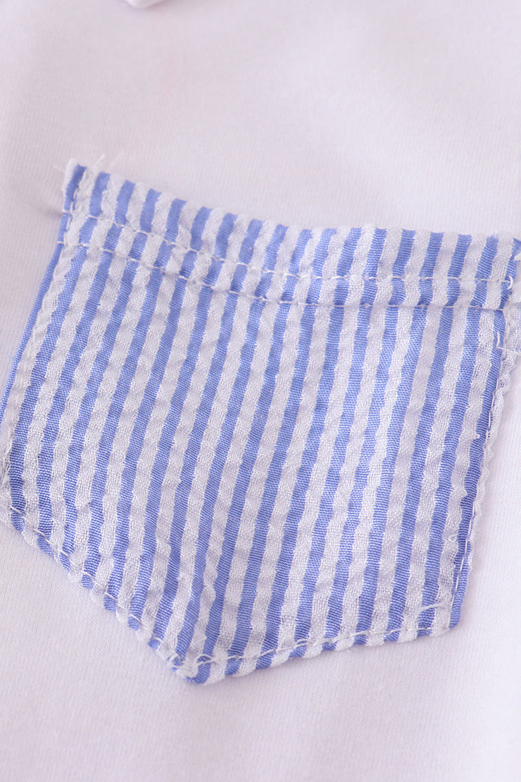 Blue Stripe Seersucker Shorts Set