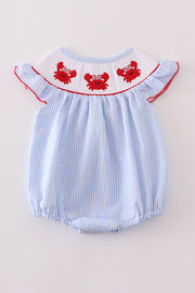 Blue Seersucker Crab Smocked Bubble