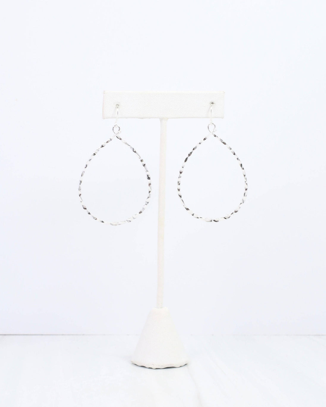 Textured Teardrop Hoop Earrings – Silver