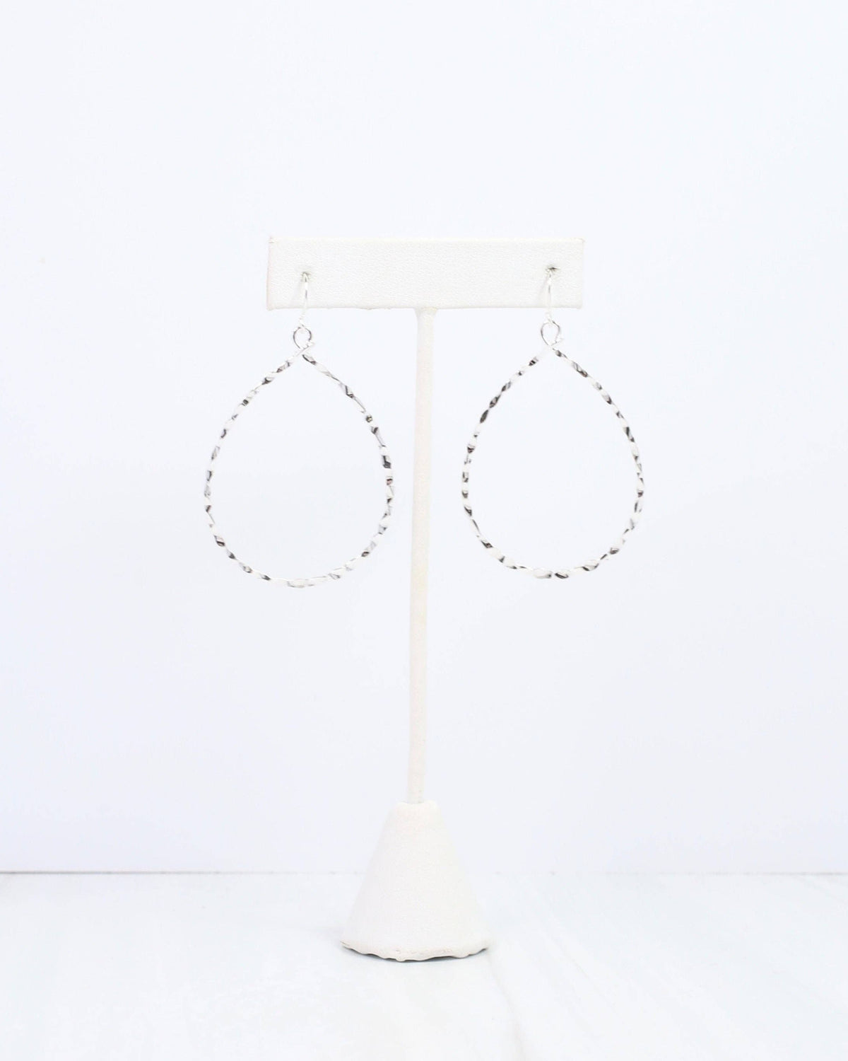 Textured Teardrop Hoop Earrings – Silver
