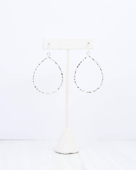 Textured Teardrop Hoop Earrings – Silver