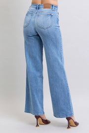 Judy Blue-High Waisted Vintage Wash Retro Wide Leg Jeans