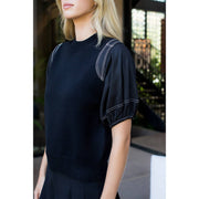 Camilla" Poplin Puff Sleeve Knit Top