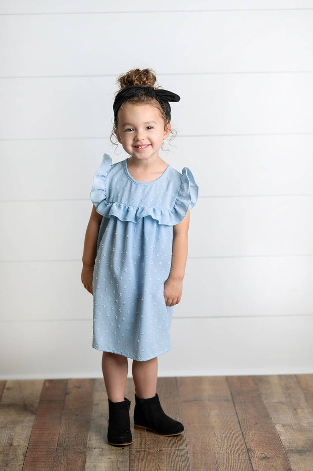Blue Ruffle Bib Swiss Dot Dress