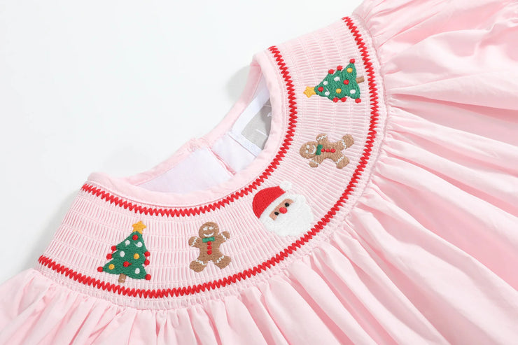 Pink Gingerbread Smocked Bishop Dress