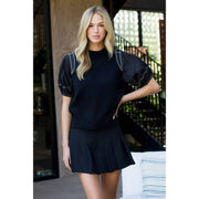 Camilla" Poplin Puff Sleeve Knit Top