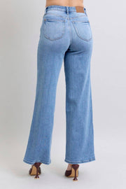 Judy Blue-High Waisted Vintage Wash Retro Wide Leg Jeans