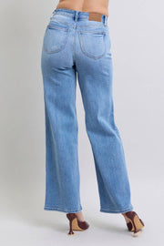 Judy Blue-High Waisted Vintage Wash Retro Wide Leg Jeans