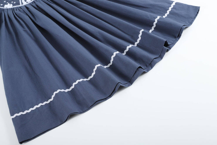 Girls Navy Nativity Smocked Bishop Dress