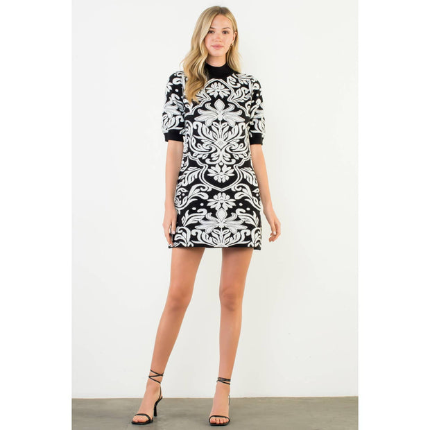 “Victoria” Jacquard Knit High Neck Mini Dress