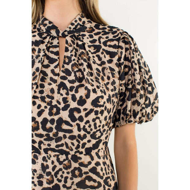 “Sutton” Puff Sleeve Cheetah Print Dress