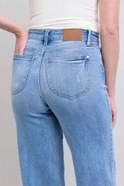 Judy Blue-High Waisted Vintage Wash Retro Wide Leg Jeans