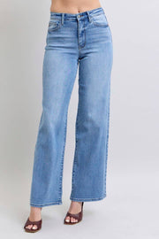 Judy Blue-High Waisted Vintage Wash Retro Wide Leg Jeans