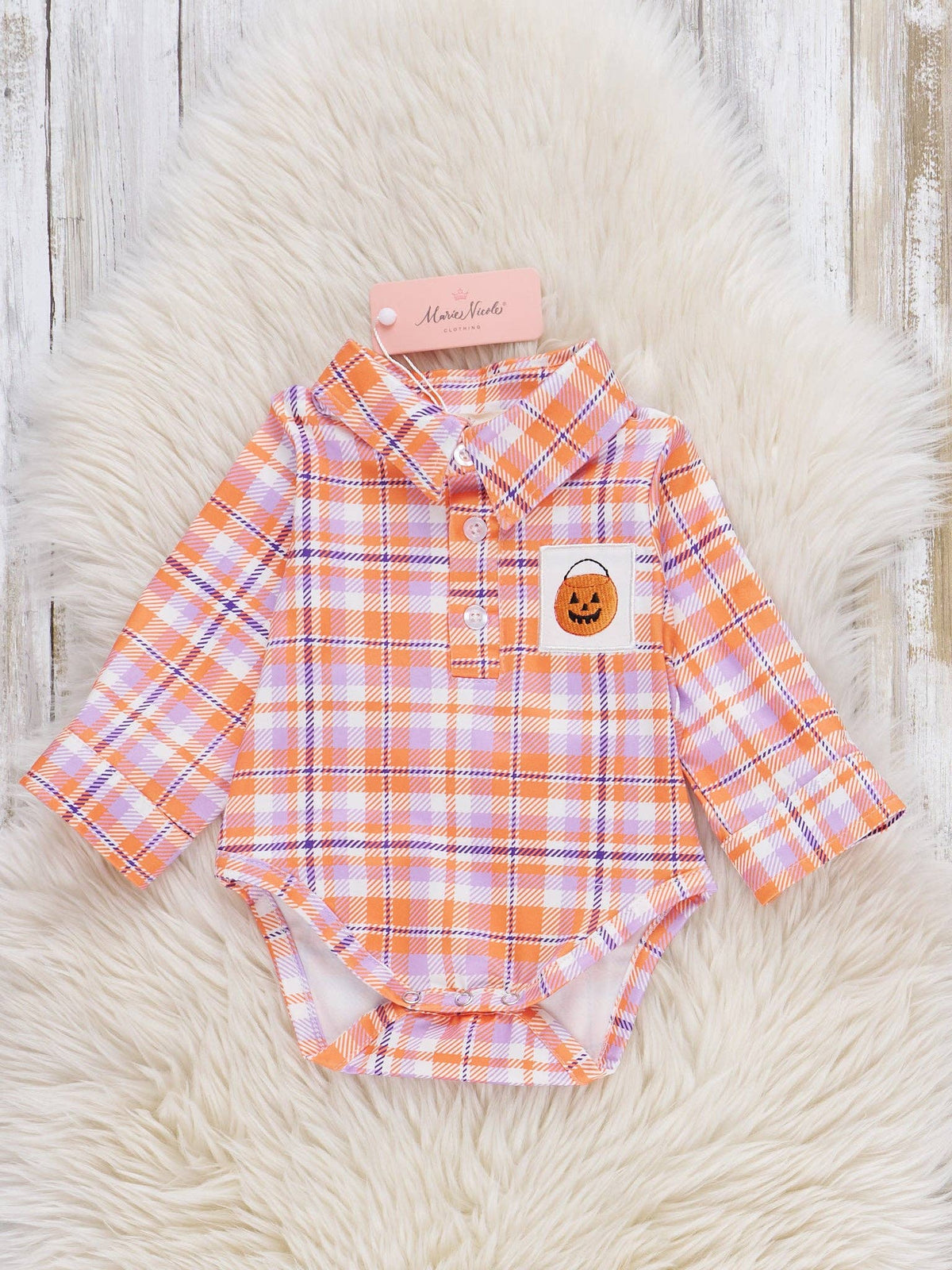 Jack-o'-Lantern Basket Embroidered Plaid Bubble
