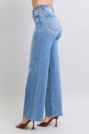 Judy Blue-High Waisted Vintage Wash Retro Wide Leg Jeans