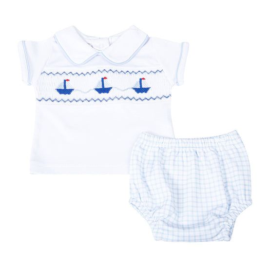 Ahoy Smocked Diaper Cover Set - Light Blue
