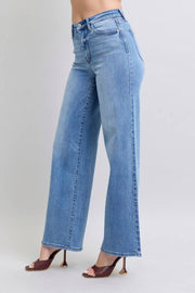 Judy Blue-High Waisted Vintage Wash Retro Wide Leg Jeans