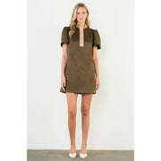 “Georgia” Short Sleeve Suede Dress