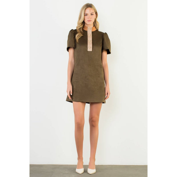 “Georgia” Short Sleeve Suede Dress