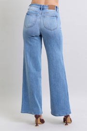 Judy Blue-High Waisted Vintage Wash Retro Wide Leg Jeans