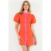 “Marigold” Puff Sleeve Button-Up Dress