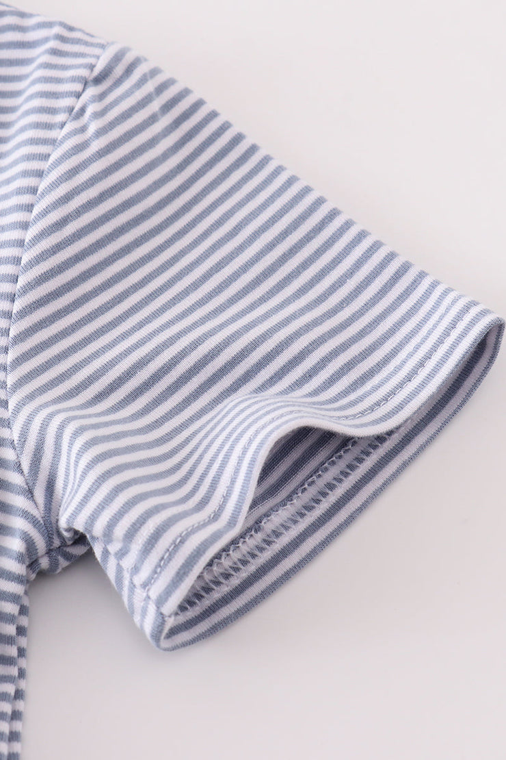 Premium GreyStripe Football Embroidery Stripe Boy Shirt