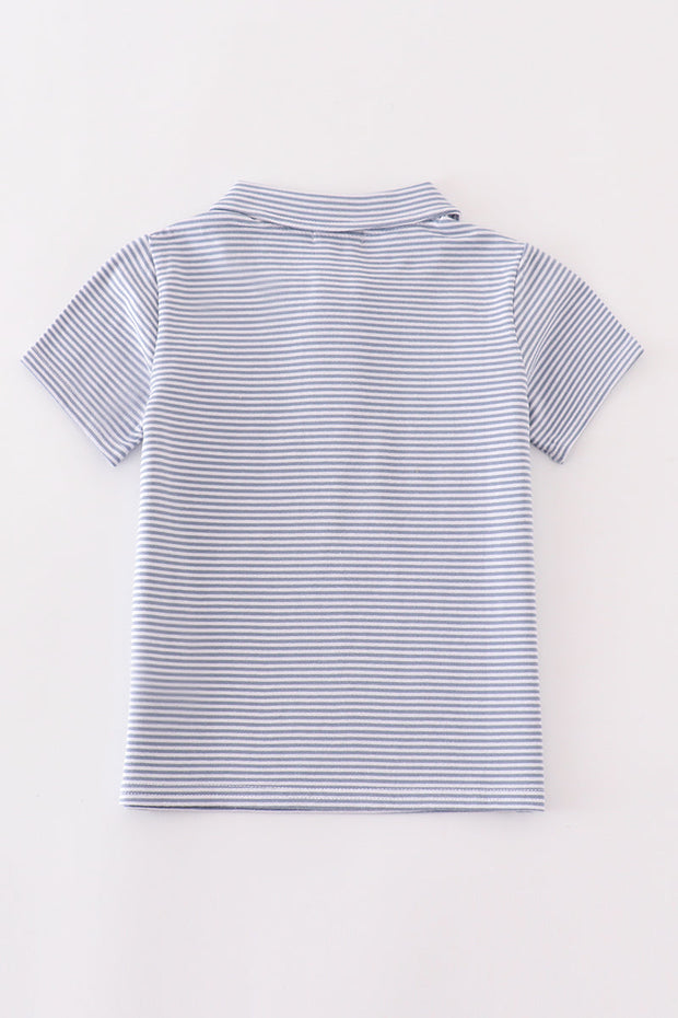 Premium GreyStripe Football Embroidery Stripe Boy Shirt