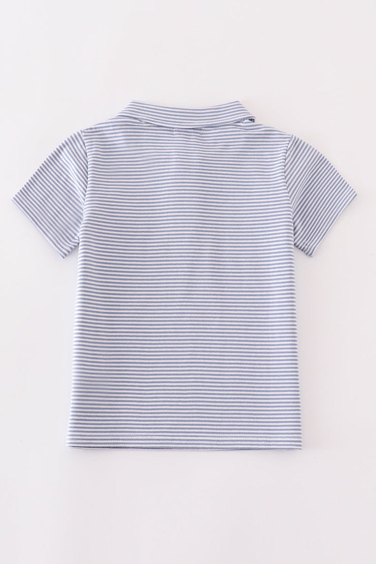 Premium GreyStripe Football Embroidery Stripe Boy Shirt