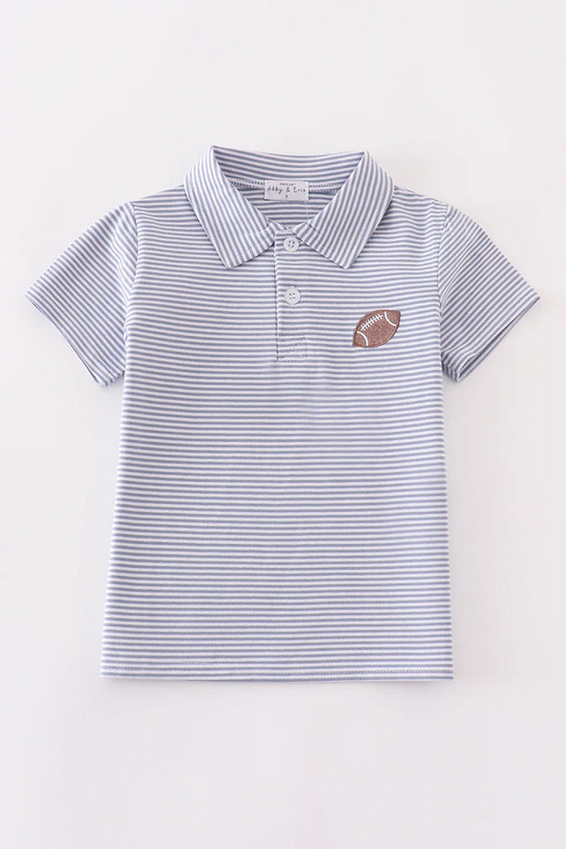 Premium GreyStripe Football Embroidery Stripe Boy Shirt