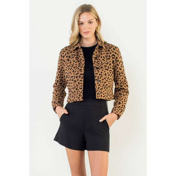 “Raine” Cheetah Print Cropped Jacket