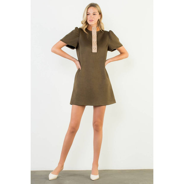 “Georgia” Short Sleeve Suede Dress