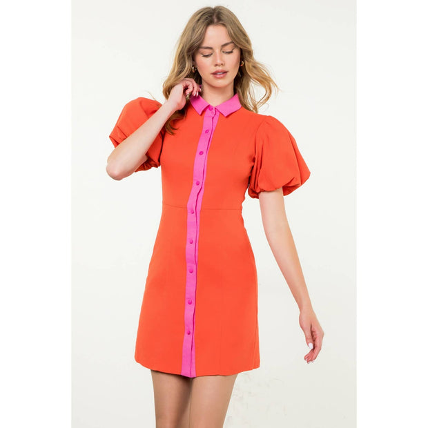 “Marigold” Puff Sleeve Button-Up Dress