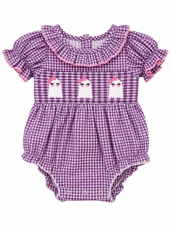 Gorgeous Ghosty Smocked Gingham Bubble Romper