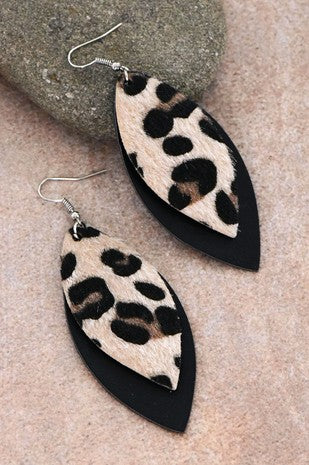 Leopard Print Double Layered Leather Earrings
