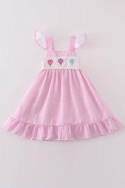 Pink Seersucker Hot Air Balloon Embroidery Dress
