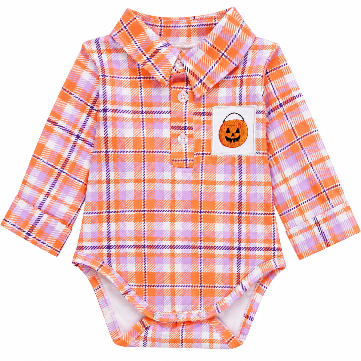 Jack-o'-Lantern Basket Embroidered Plaid Bubble